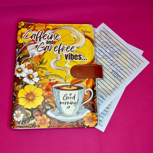 Caffeine and Carefree Vibes Binder Bundle - A5 Binder, Matching Paper & Beaded Pen