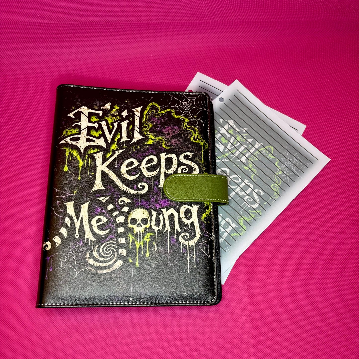 Evil Keeps Me Young Binder Bundle - A5 Binder, Matching Paper & Beaded Pen