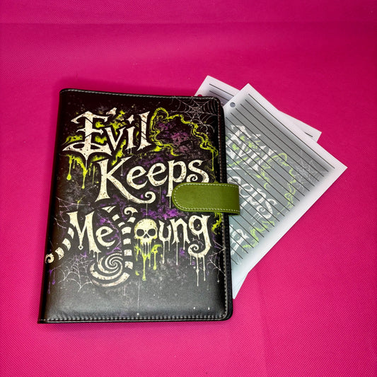 Evil Keeps Me Young Binder Bundle - A5 Binder, Matching Paper & Beaded Pen