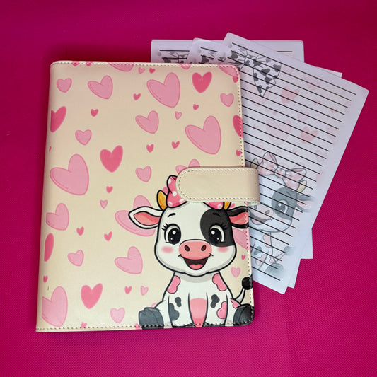 Lovebug Cow Binder Bundle - A5 Binder, Matching Paper & Beaded Pen