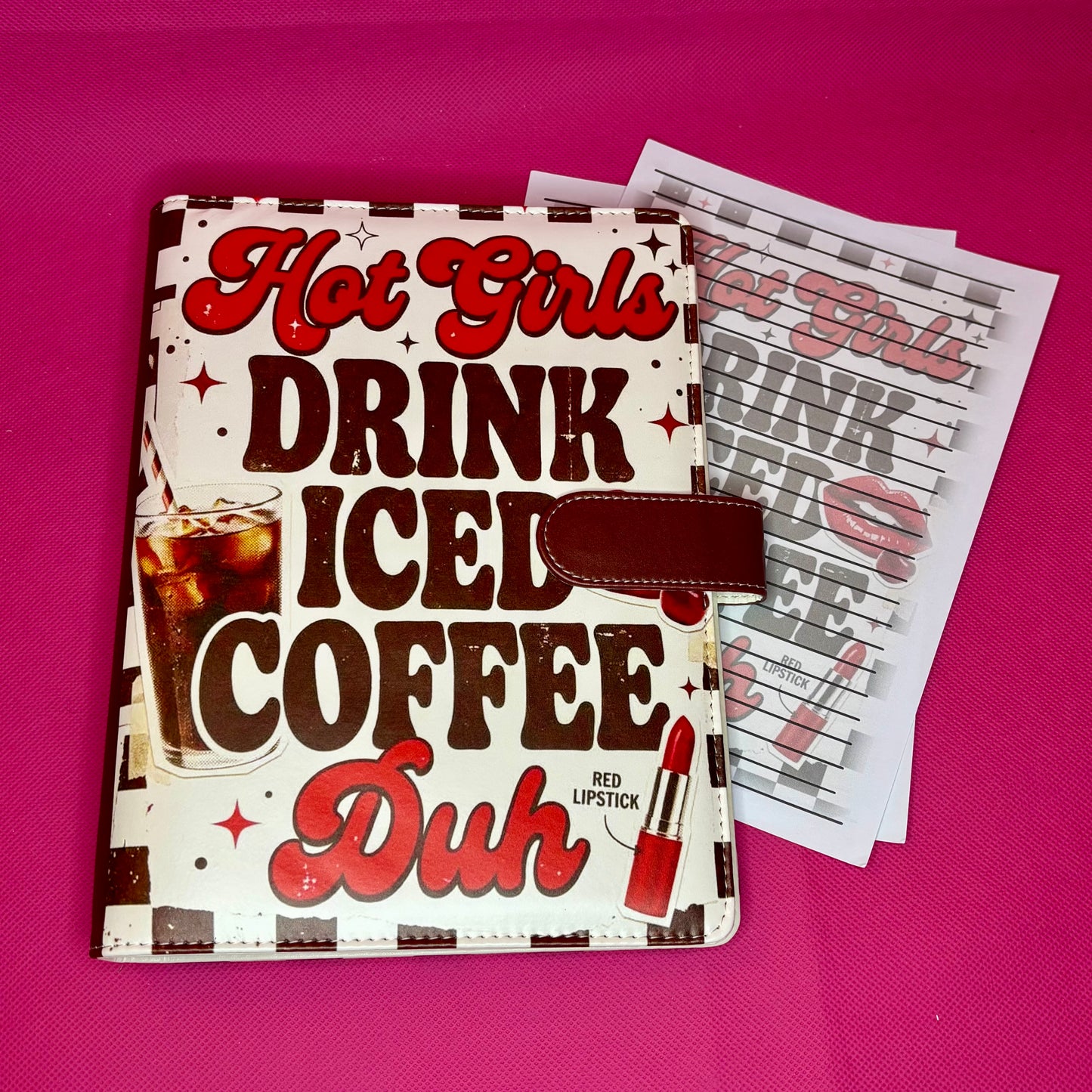Hot Girls Drink Iced Coffee Binder Bundle - A5 Binder, Matching Paper & Beaded Pen
