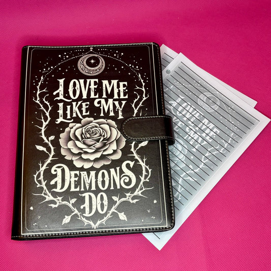Love Me Like My Demons Do Binder Bundle - A5 Binder, Matching Paper & Beaded Pen