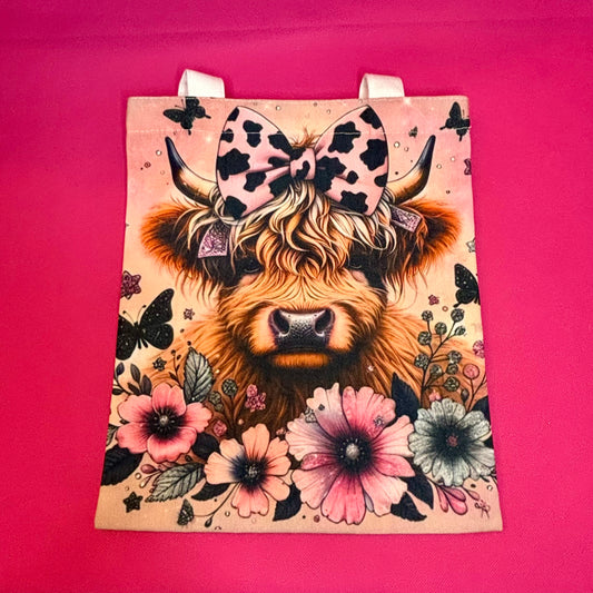 Pink Highland Cow Canvas Tote