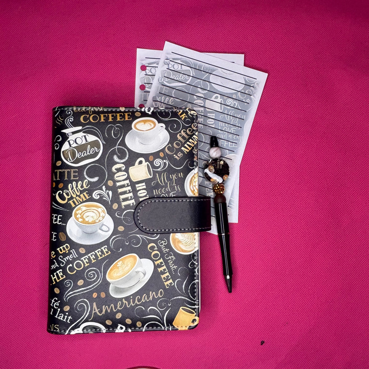Coffee Time A6 Binder Bundle — A6 Binder, Matching Paper & Beaded Pen