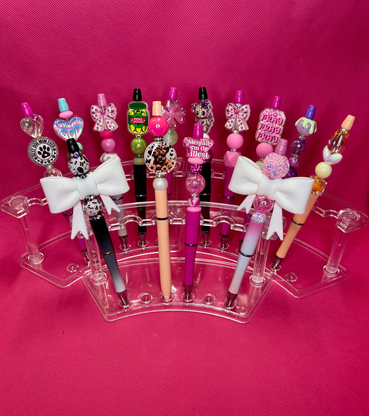 Acrylic Bead Pens | Sparkle-Forward Beaded Pens with Character Toppers | Handmade
