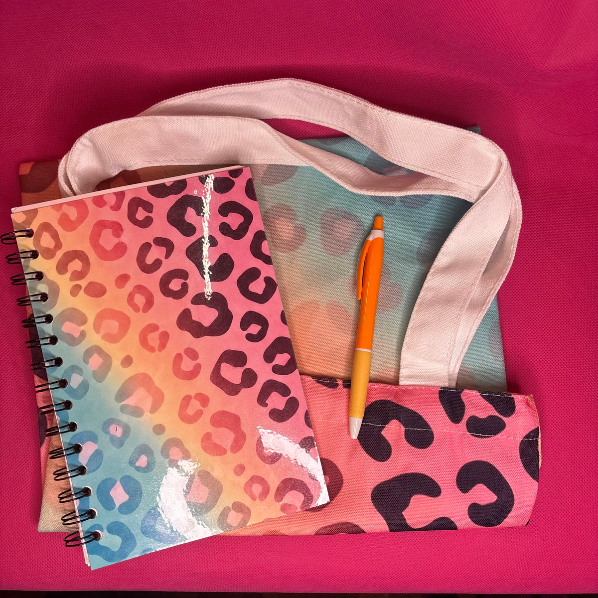 Rainbow Leopard Bundle | Ombre Print Notebook + Tote + Pen