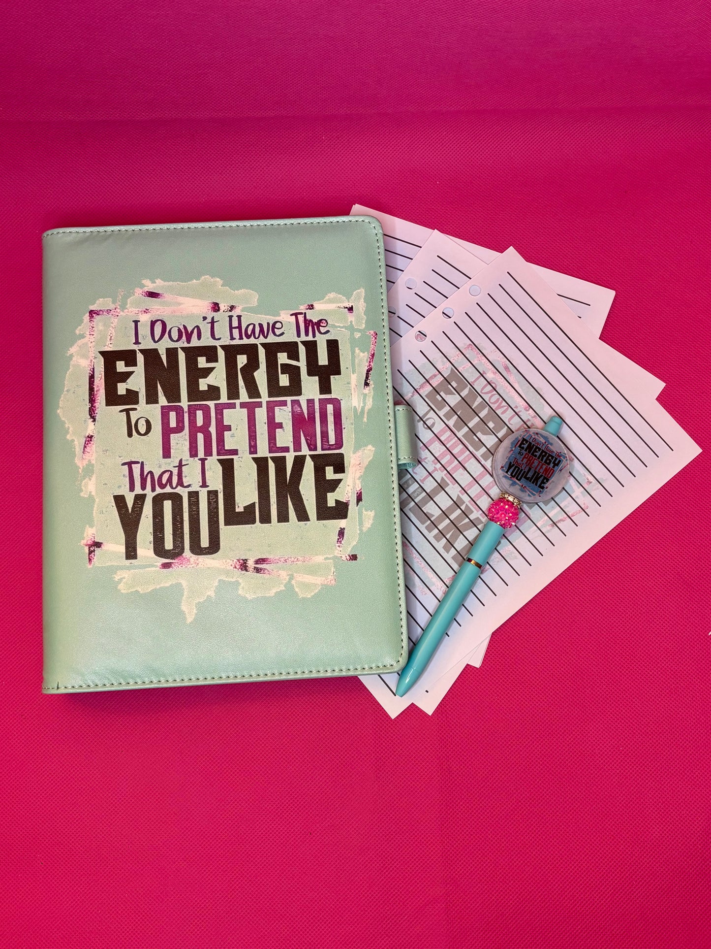 I Don't Have the Energy to Pretend That I Like You Binder Bundle - A5 Binder, Matching Paper & Beaded Pen