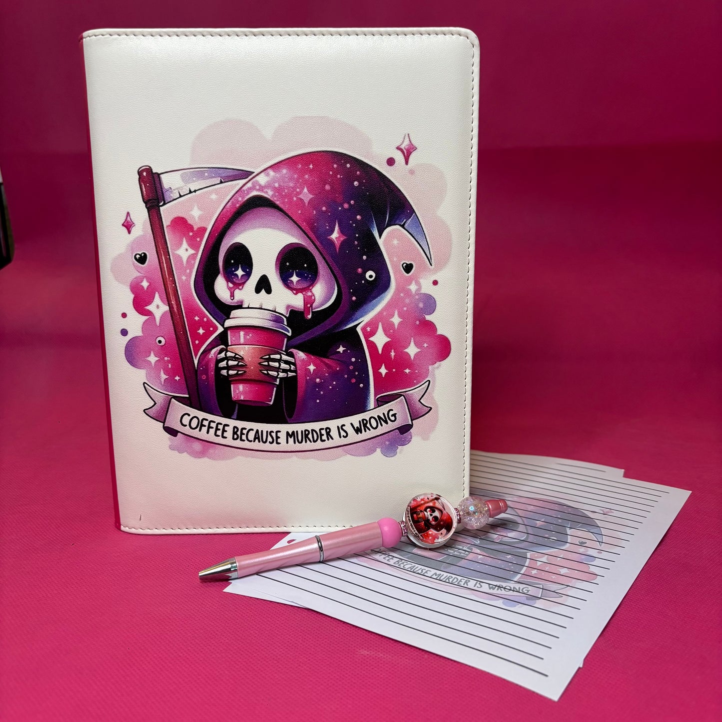 Coffee Because Murder Is Wrong Binder Bundle — A5 Binder, Matching Paper + Beaded Pen | Only 1 Available