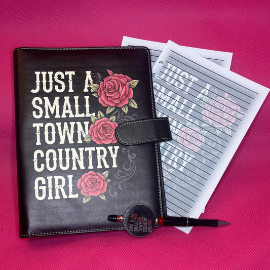 Small Town Country Girl Binder Bundle — Black A5 Binder with Roses, Matching Paper + Beaded Pen | Only 1 Available