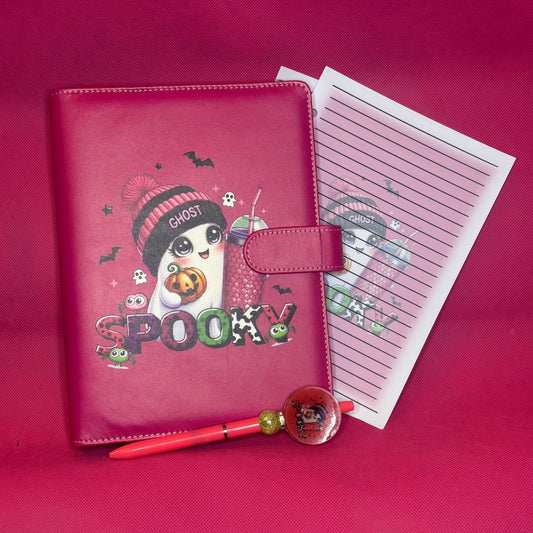 Spooky Ghostie Binder Bundle — Hot Pink A5 Binder, Matching Paper + Beaded Pen | Only 1 Available