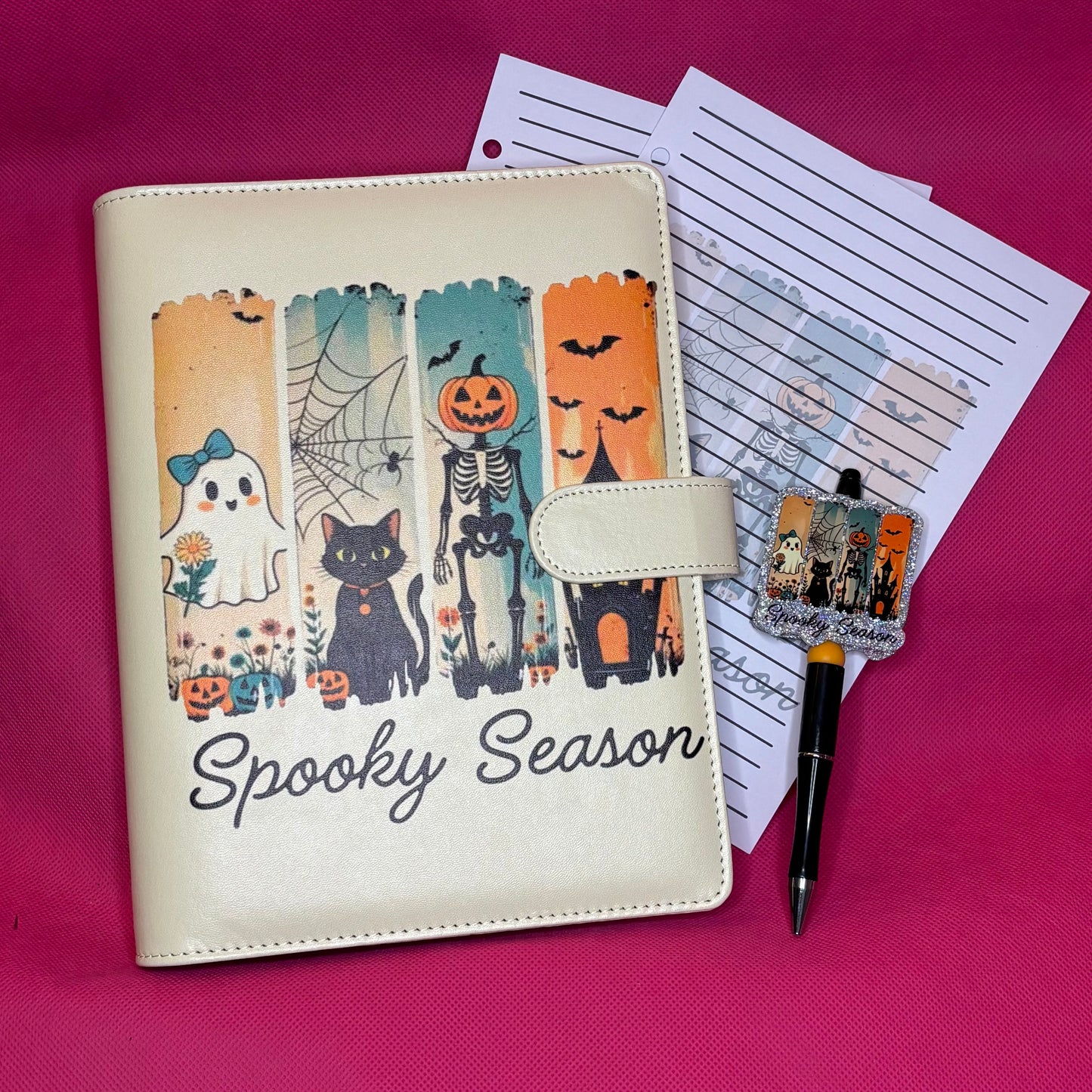 Spooky Season Binder Bundle — Vintage Halloween A5 Binder, Matching Paper + Beaded Pen | Only 1 Available