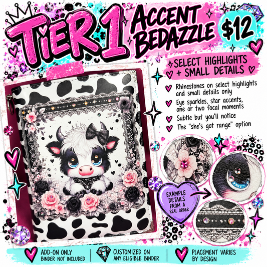 Custom Bedazzling Add-On for Any Binder | Rhinestone Detail Service | Three Tiers, Endless Sparkle