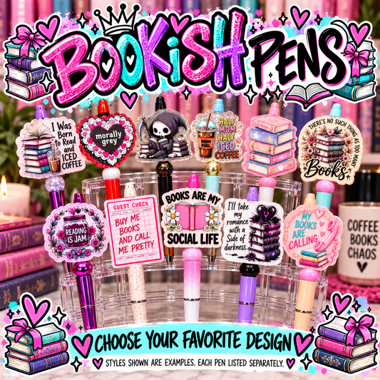 Handmade Bookish Bead Pens | Two-Sided Acrylic Toppers | Book Lover, Romantasy & BookTok Designs