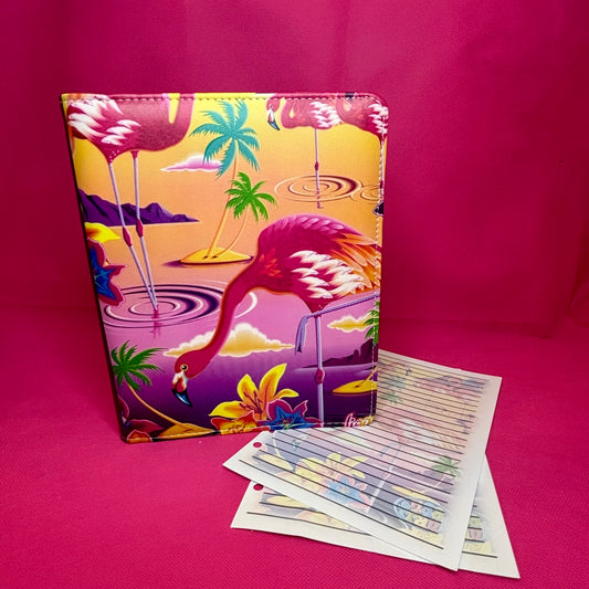 Sunset Lagoon Flamingos Binder Bundle - A5 Binder, Matching Paper & Beaded Pen