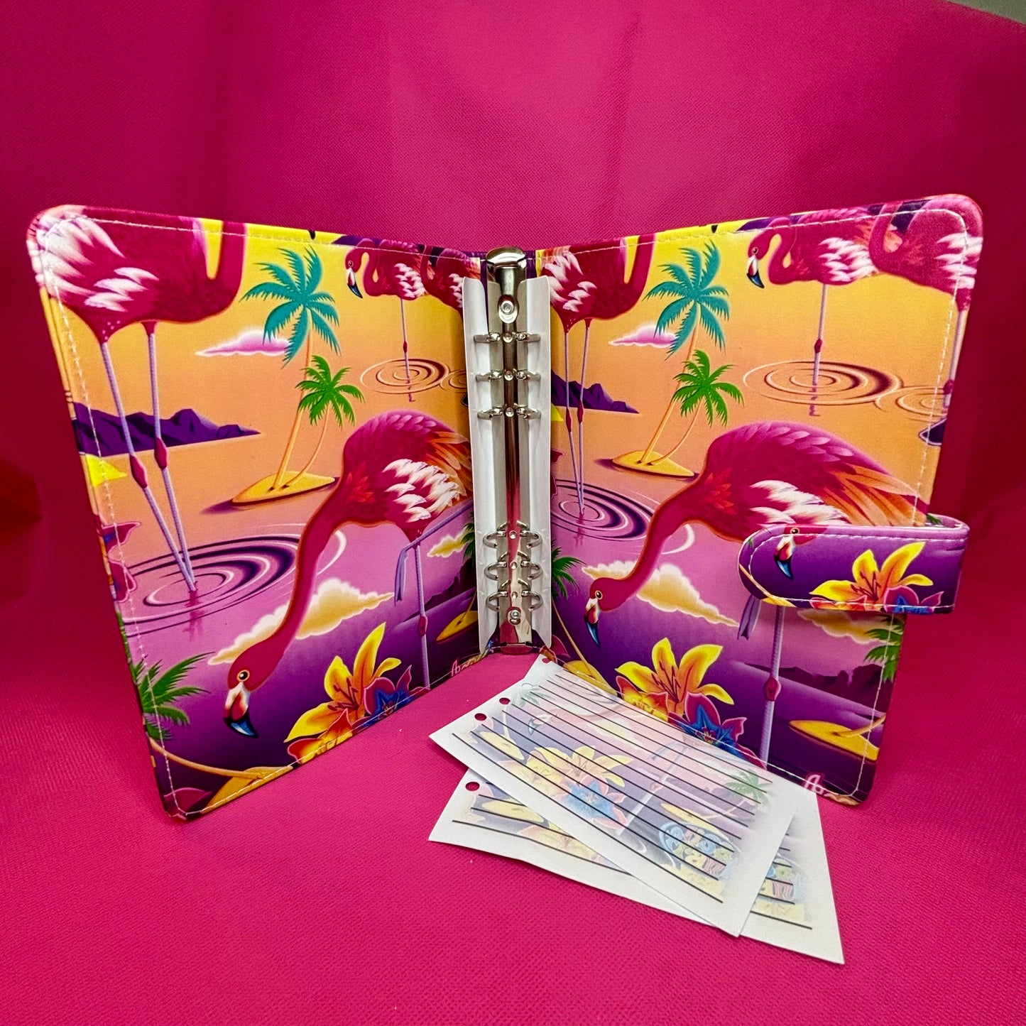 Sunset Lagoon Flamingos Binder Bundle - A5 Binder, Matching Paper & Beaded Pen