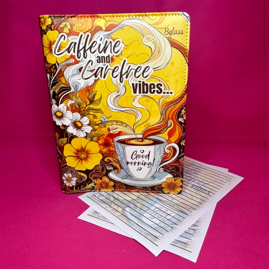 Caffeine and Carefree Vibes Binder Bundle - A5 Binder, Matching Paper & Beaded Pen
