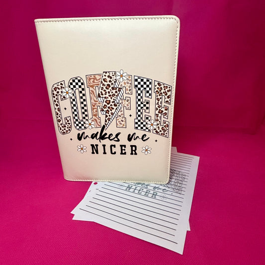 Coffee Makes Me Nicer Binder Bundle - A5 Binder, Matching Paper & Beaded Pen