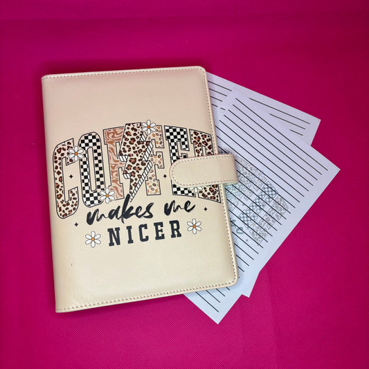 Coffee Makes Me Nicer Binder Bundle - A5 Binder, Matching Paper & Beaded Pen