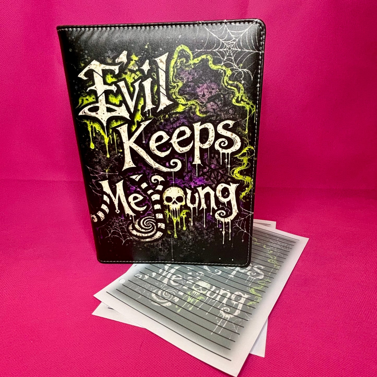 Evil Keeps Me Young Binder Bundle - A5 Binder, Matching Paper & Beaded Pen