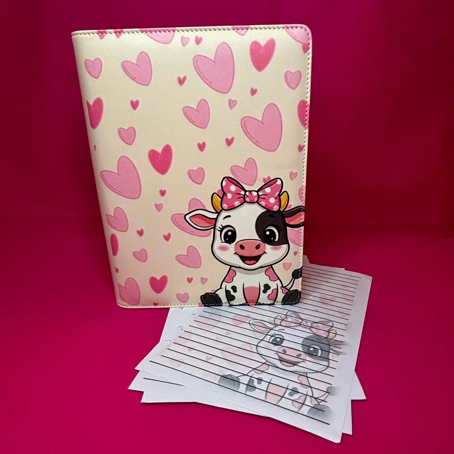 Lovebug Cow Binder Bundle - A5 Binder, Matching Paper &amp; Beaded Pen