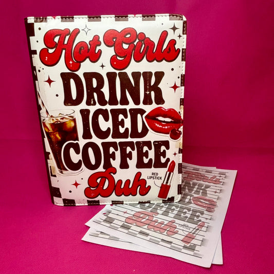 Hot Girls Drink Iced Coffee Binder Bundle - A5 Binder, Matching Paper & Beaded Pen