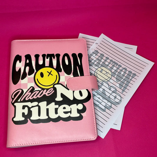 Caution: I Have No Filter Binder Bundle — A5 Binder, Matching Paper & Beaded Pen
