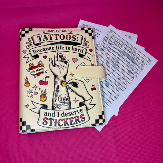 Tattoos: Because Life Is Hard and I Deserve Stickers Binder Bundle — A5 Binder, Matching Paper & Beaded Pen