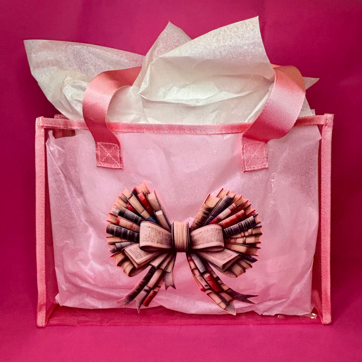Clear Pink Book Bow PVC Tote