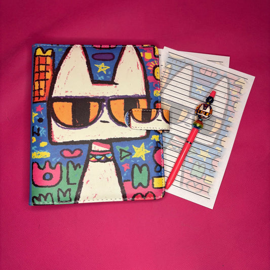 Cool Cat Binder Bundle — Double-Printed A5 Binder, Matching Paper & Beaded Pen