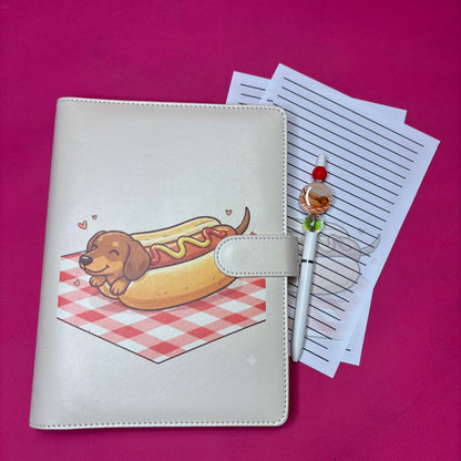 Hot Dog Binder Bundle — A5 Binder, Matching Paper & Beaded Pen
