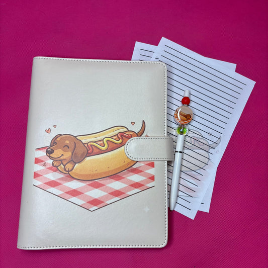Hot Dog Binder Bundle — A5 Binder, Matching Paper & Beaded Pen
