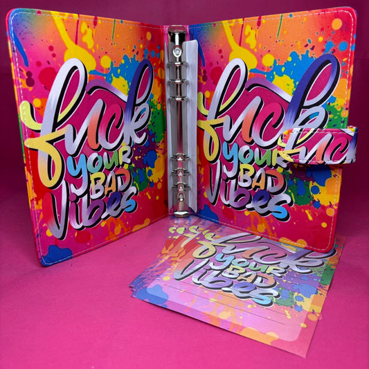 F*ck Your Bad Vibes Binder Bundle — Double-Printed A5 Binder, Matching Paper & Beaded Pen