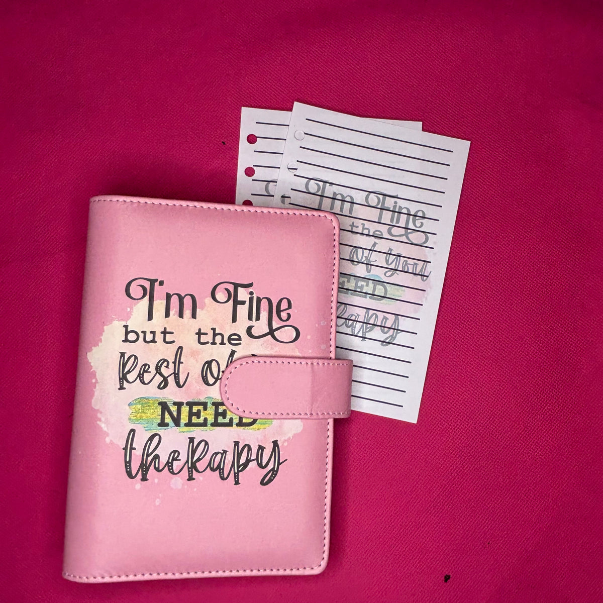 I'm Fine But the Rest of You Need Therapy A6 Binder Bundle — A6 Binder, Matching Paper & Beaded Pen