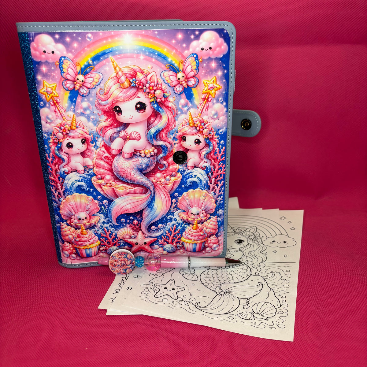 Fully Custom PU Leather 6-Ring Binder | Your Design + Matching Beaded Pen + 100 Sheets | A5 or A6