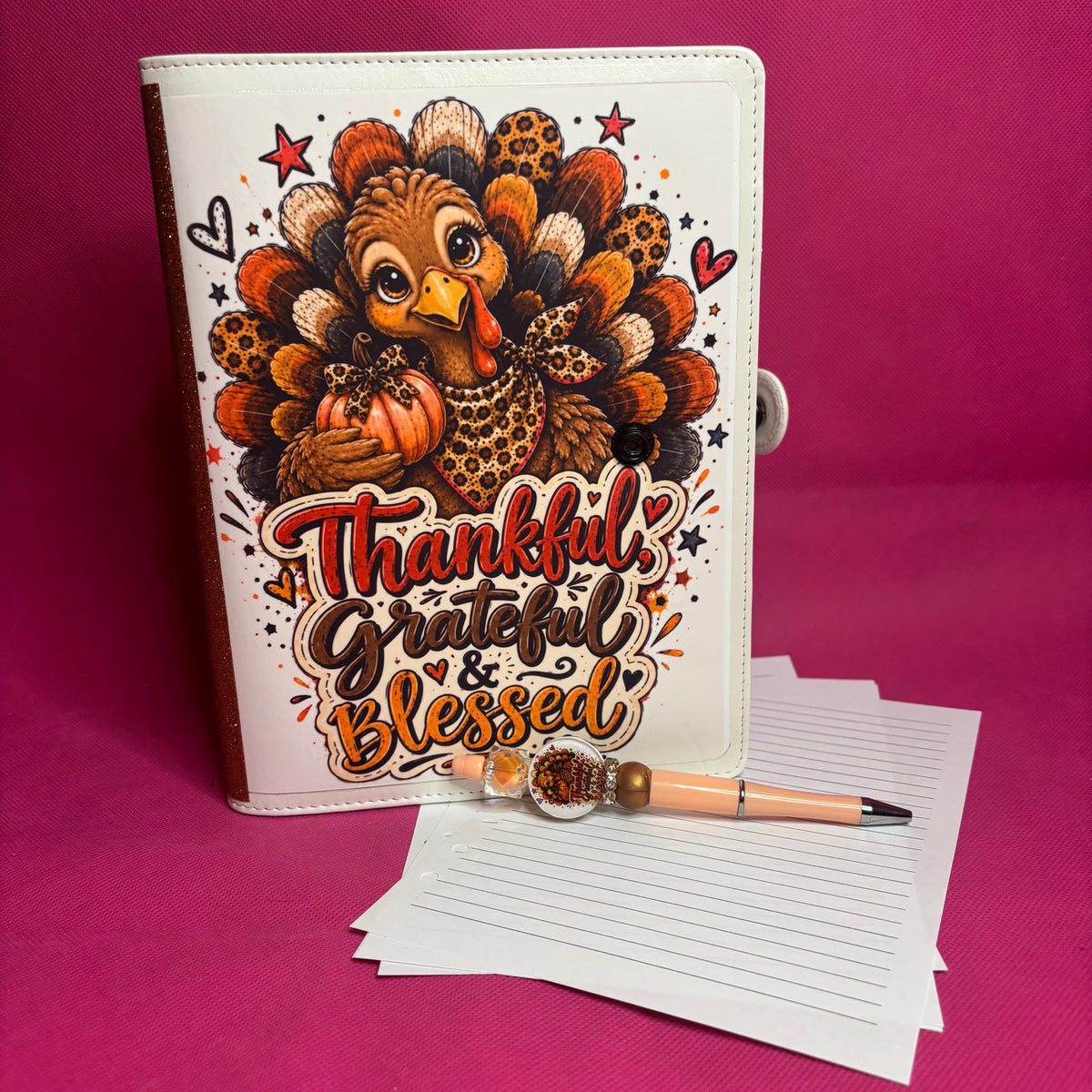 Fully Custom PU Leather 6-Ring Binder | Your Design + Matching Beaded Pen + 100 Sheets | A5 or A6