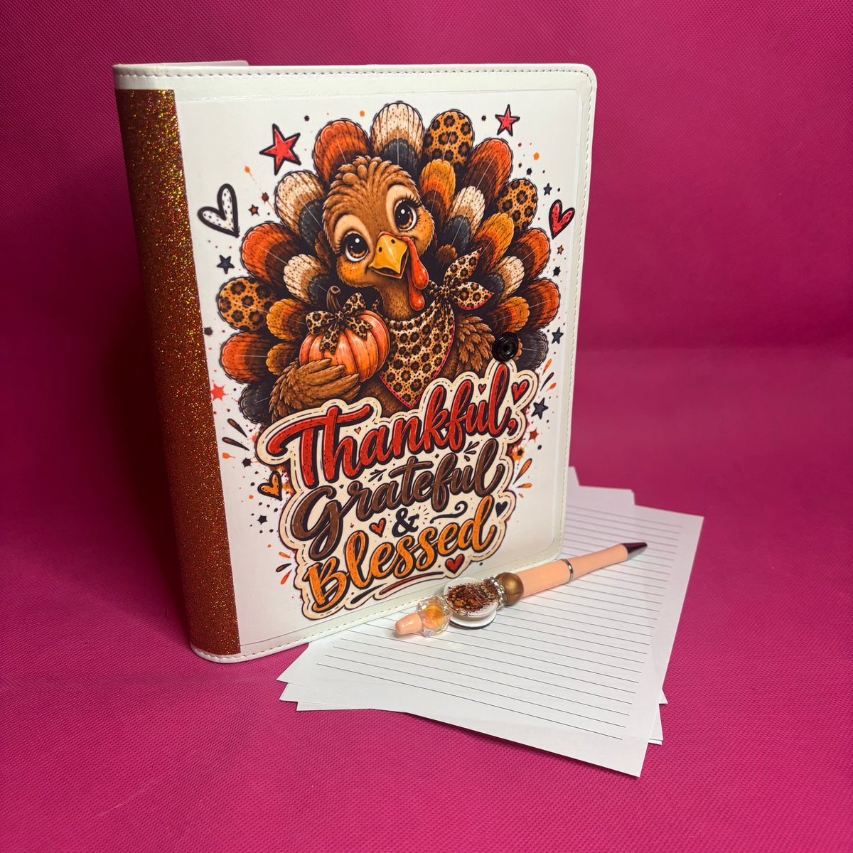 Fully Custom PU Leather 6-Ring Binder | Your Design + Matching Beaded Pen + 100 Sheets | A5 or A6