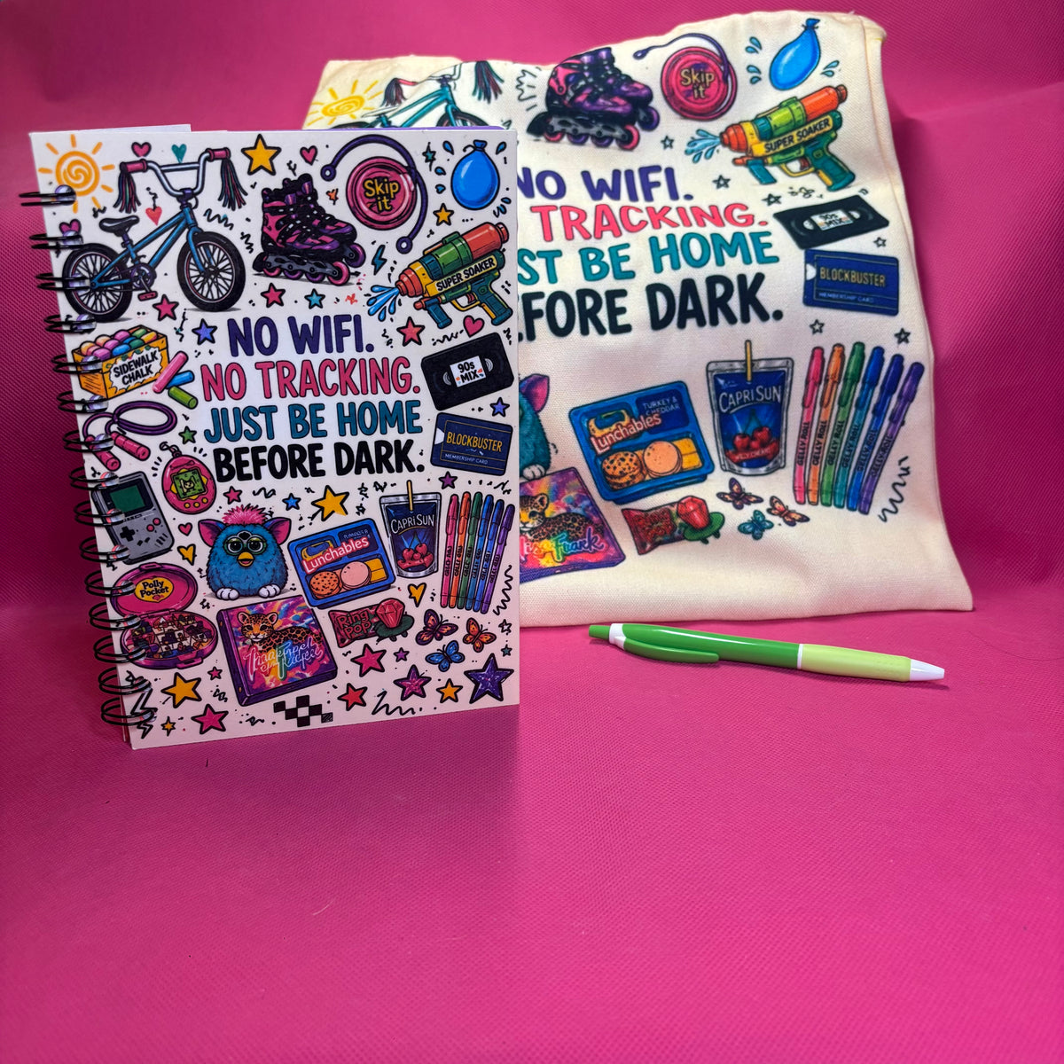 No WiFi, No Tracking Bundle | 90s Kid Nostalgia Notebook + Tote + Pen