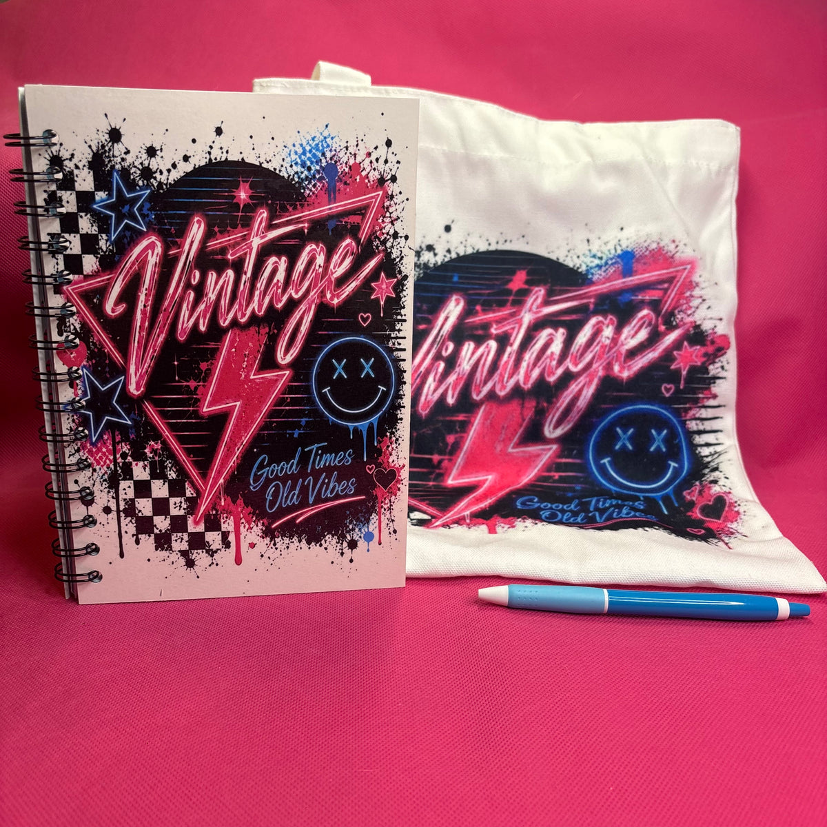 Vintage Good Times Bundle | Retro Neon Sign Notebook + Tote + Pen