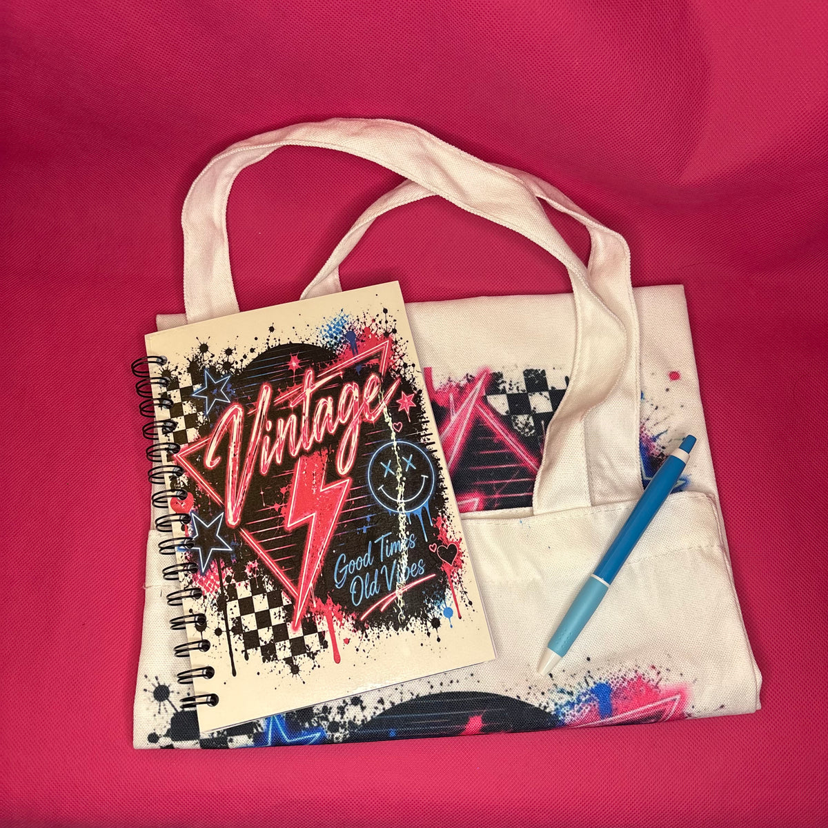 Vintage Good Times Bundle | Retro Neon Sign Notebook + Tote + Pen