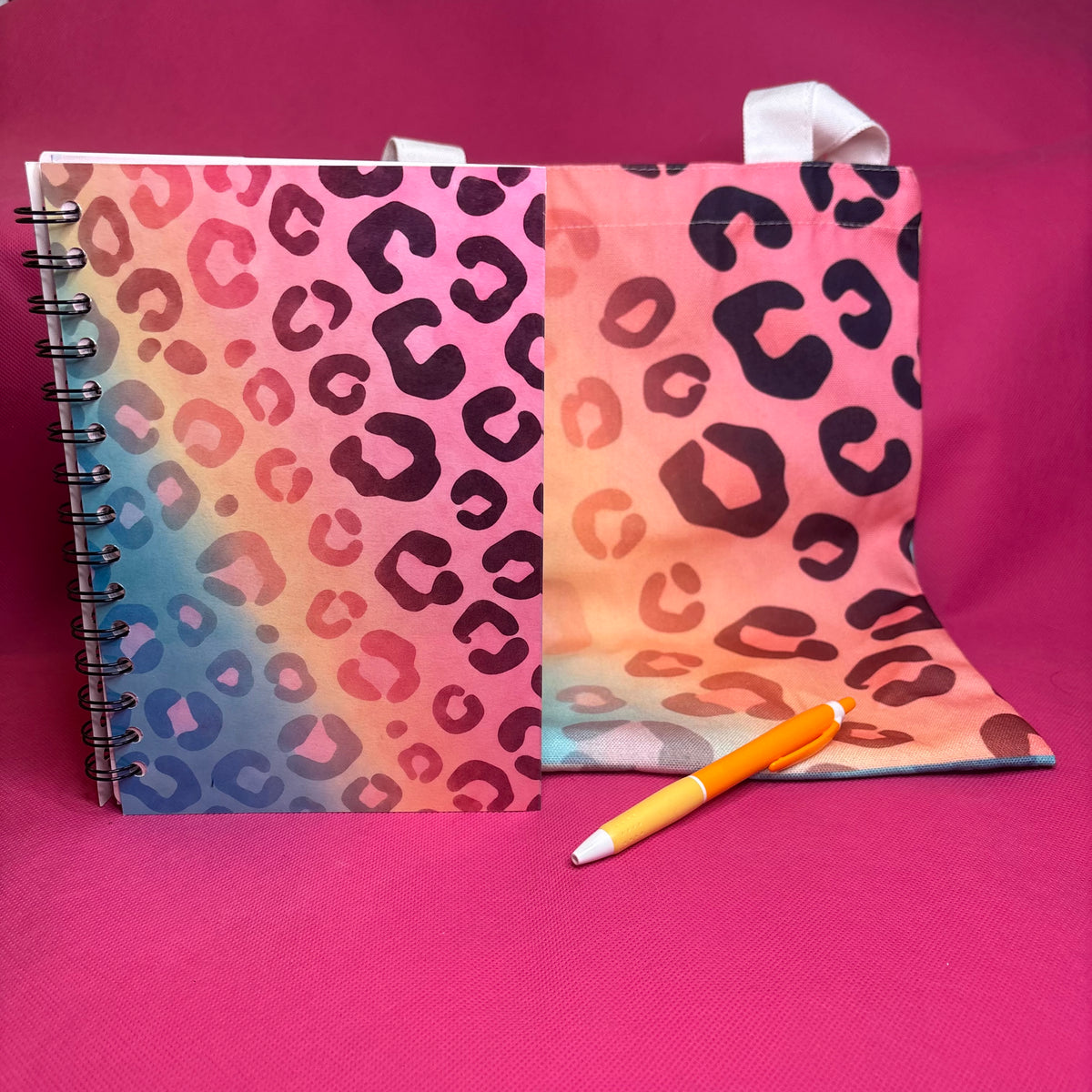 Rainbow Leopard Bundle | Ombre Print Notebook + Tote + Pen
