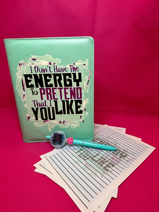 I Don't Have the Energy to Pretend That I Like You Binder Bundle - A5 Binder, Matching Paper & Beaded Pen