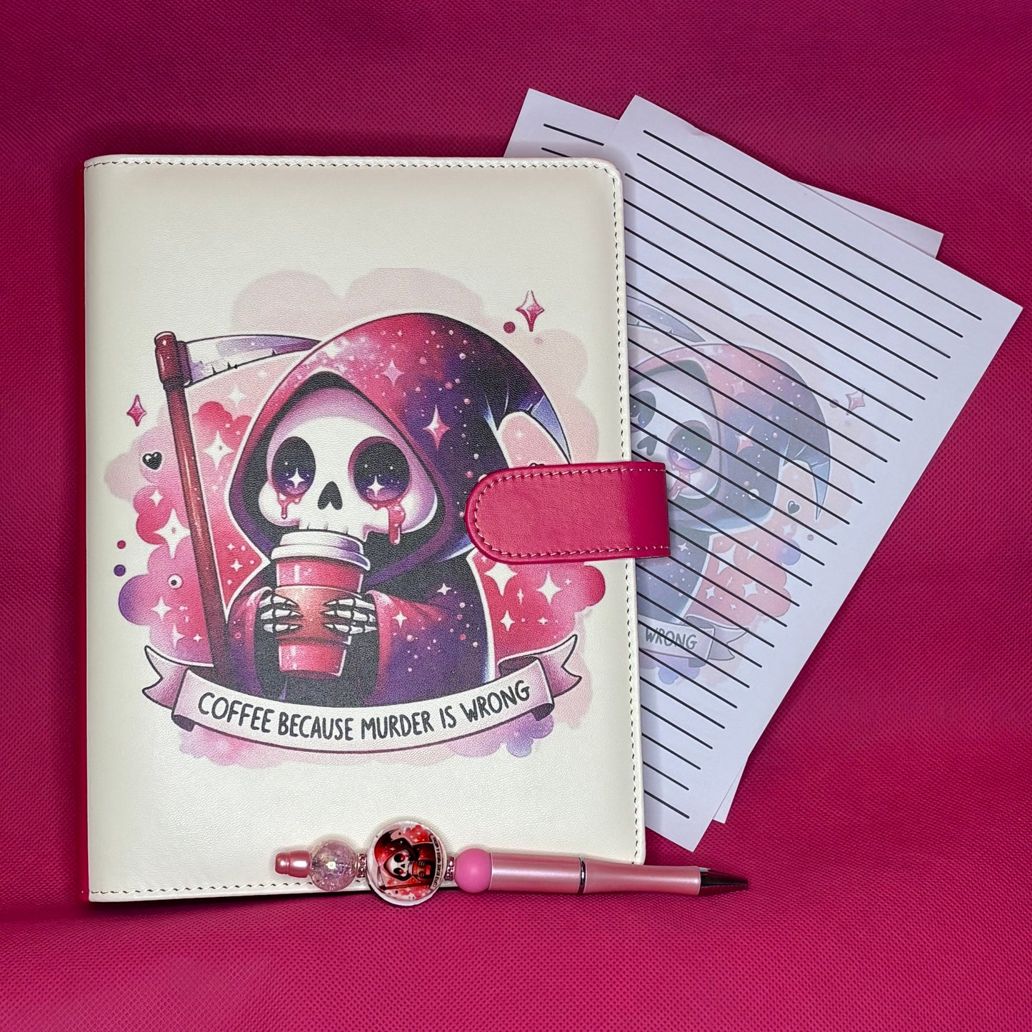 Coffee Because Murder Is Wrong Binder Bundle — A5 Binder, Matching Paper + Beaded Pen | Only 1 Available