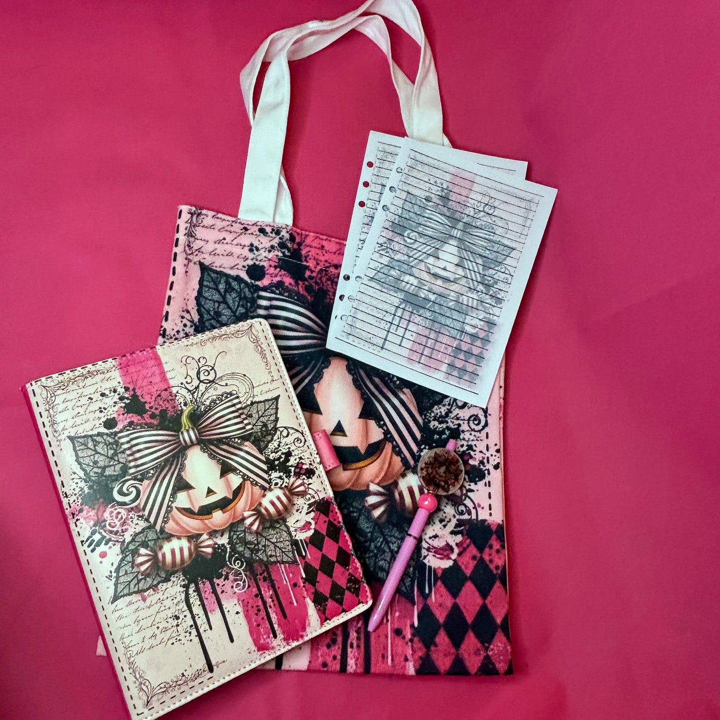 Victorian Halloween Pumpkin XL Bundle — A5 Binder, Matching Paper, Beaded Pen + Canvas Tote