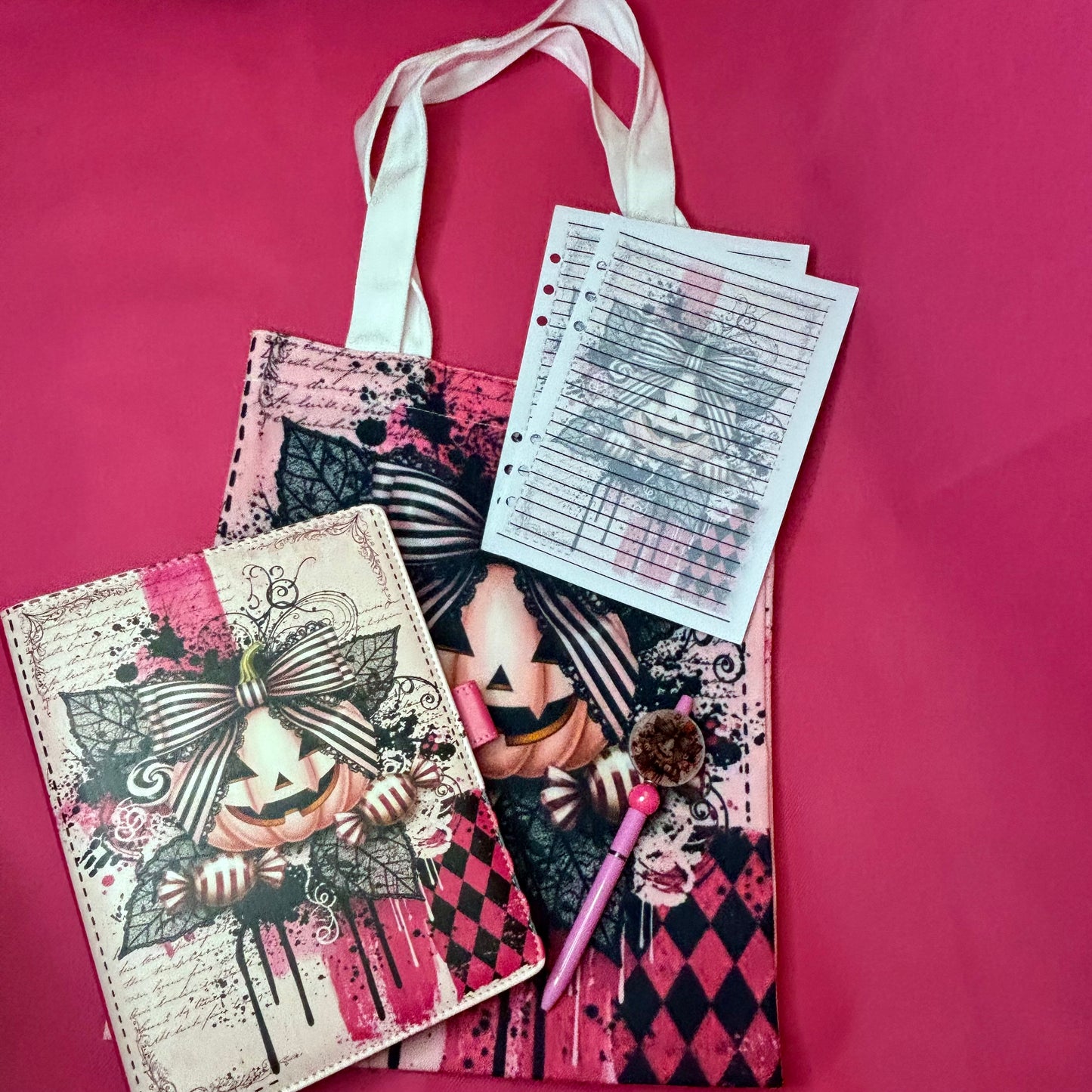 Victorian Halloween Pumpkin XL Bundle — A5 Binder, Matching Paper, Beaded Pen + Canvas Tote
