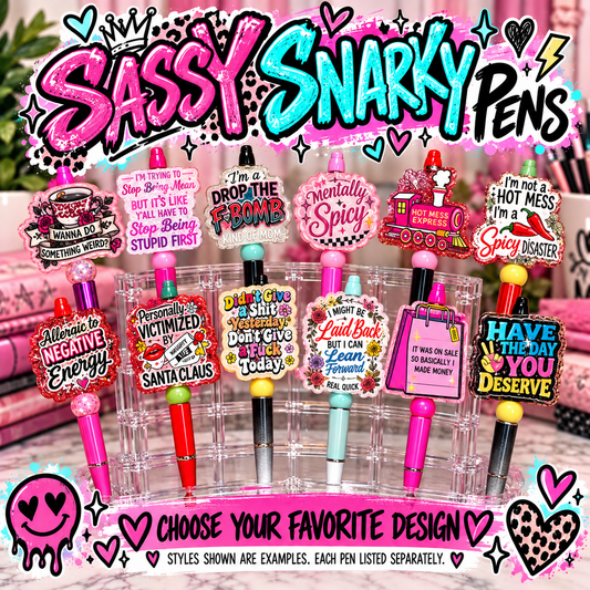 Handmade Sassy Bead Pens | Two-Sided Acrylic Toppers | Adult Humor, Mom Life & "Leave Me Alone" Designs