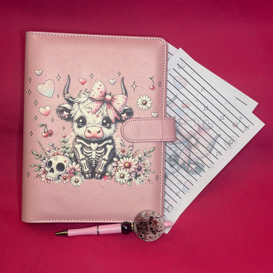 Skelly Cow Binder Bundle — A5 Binder, Matching Paper + Beaded Pen | Only 1 Available
