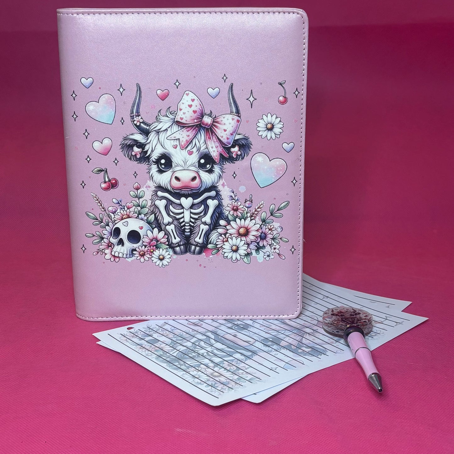 Skelly Cow Binder Bundle — A5 Binder, Matching Paper + Beaded Pen | Only 1 Available