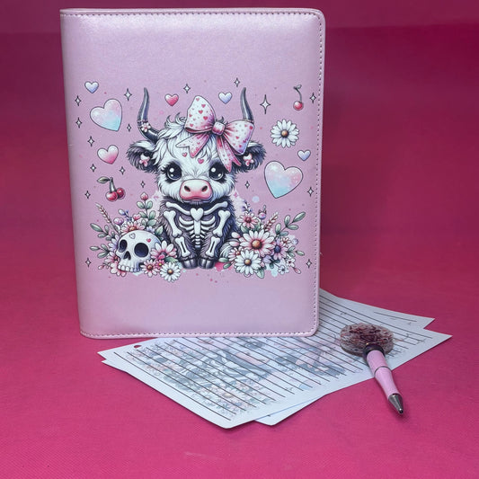 Skelly Cow Binder Bundle — A5 Binder, Matching Paper + Beaded Pen | Only 1 Available