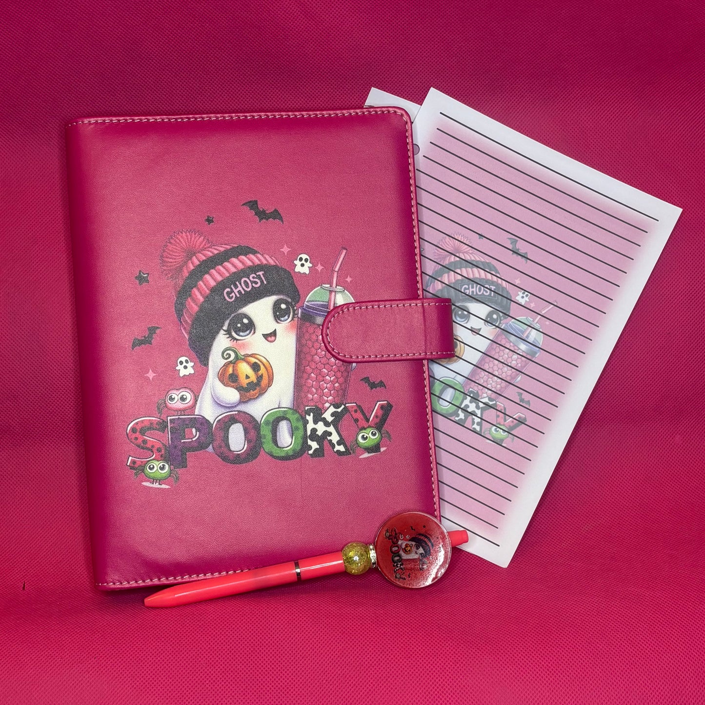 Spooky Ghostie Binder Bundle — Hot Pink A5 Binder, Matching Paper + Beaded Pen | Only 1 Available