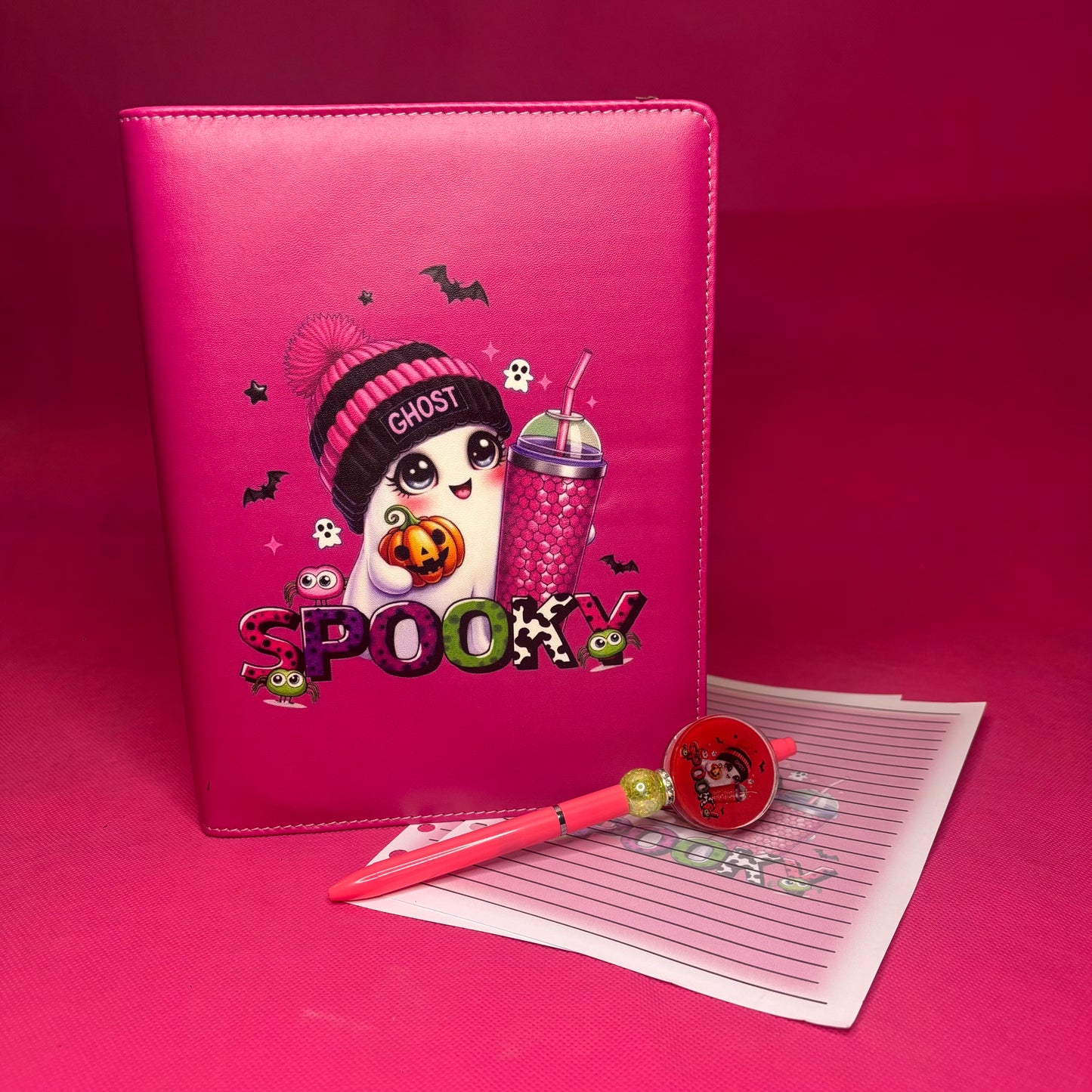 Spooky Ghostie Binder Bundle — Hot Pink A5 Binder, Matching Paper + Beaded Pen | Only 1 Available
